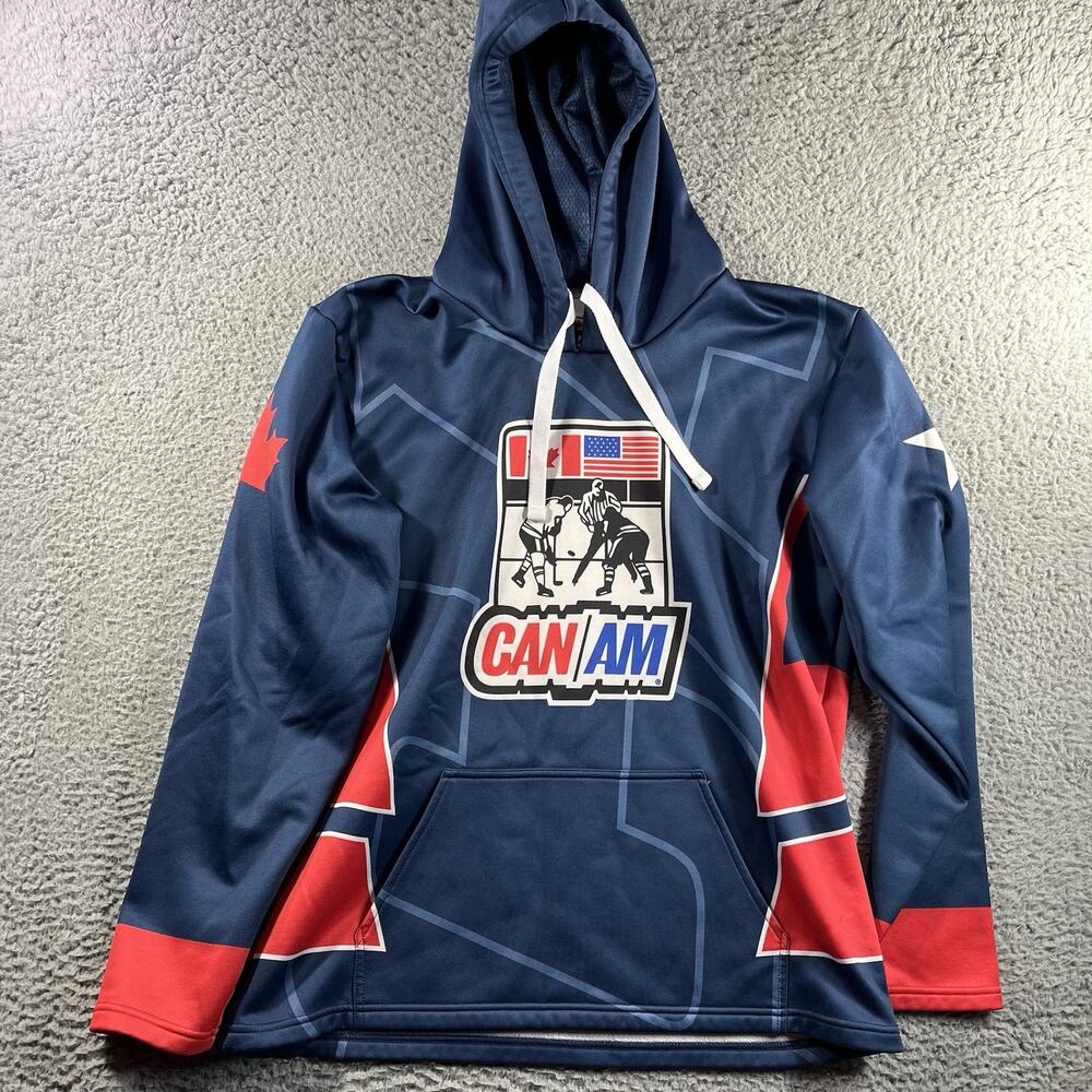CAN AM Hockey Tournament Hoodie Small S Performance Fleece Sweatshirt Navy Blue